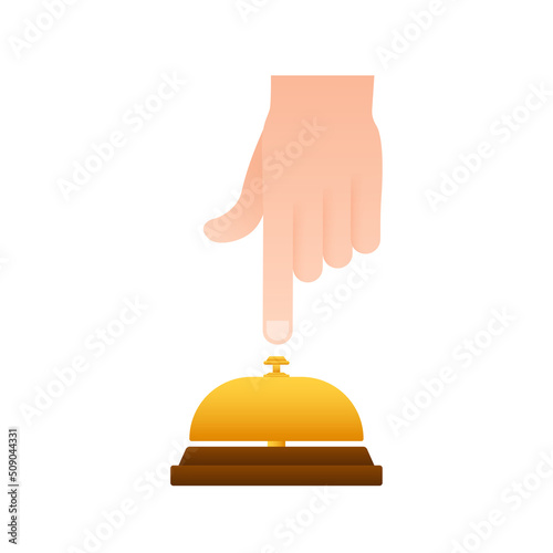 Realistic gold icon of reception bell on white backdrop. Customer help