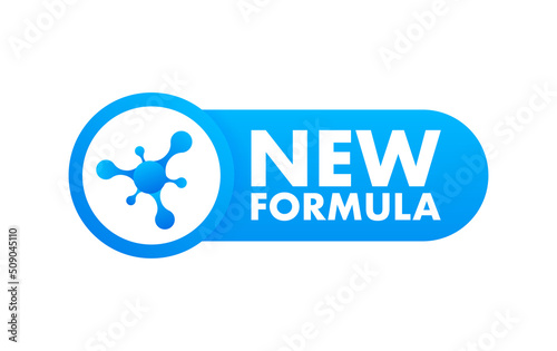 Blue image. New Formula circular futuristic pictogram molecular cell with - isolated on white. Icon on blue backdrop
