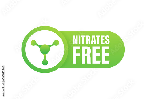 Nitrates free green symbol. Nitrate Forbidden. Nutrition Certified. Vector stock illustration.