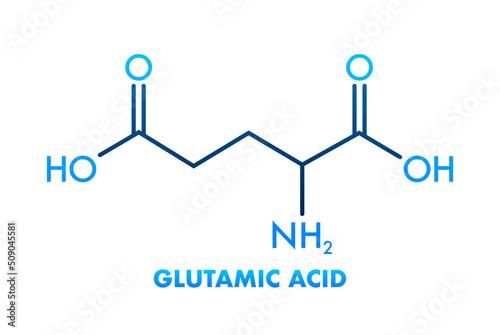 Chemical structure of Glutamic acid formula. Icon on black backdrop