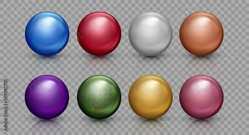 Realistic glass balls set. Realistic 3D orb with transparent glares and highlights for decoration. Jewelry gemstone. Vector Illustration for your design