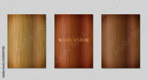 Realistic vector wood textures set. Wooden background frame set. Brown wood surface with stripes. Mock-up with oak and pine texture. Vector illustration EPS10