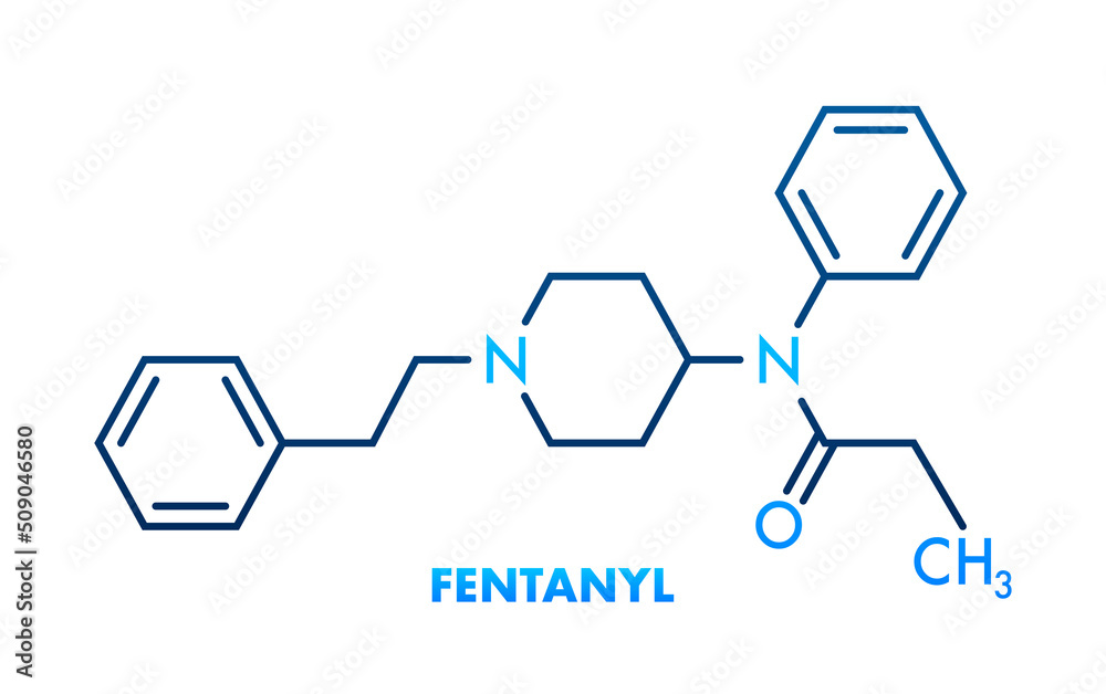 Fentanyl molecula formula. Vector drawing. Vector icon. Fentanyl molecula formula. Vector drawing. Vector icon.