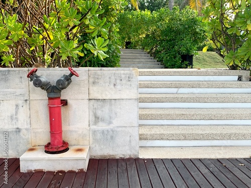 red hose water in the garden