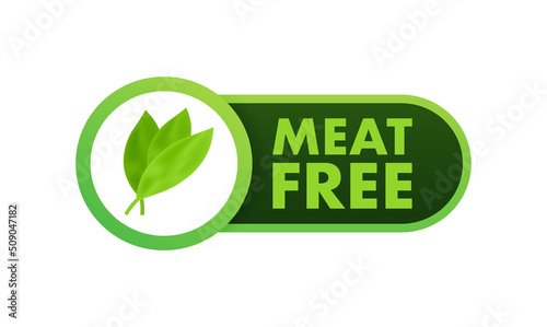 Flat illustration with meat free on green backdrop. Plant leaf sign