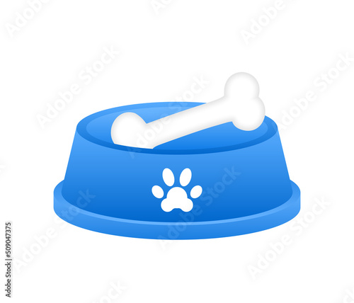 Cartoon pet plate on white backdrop. 3d vector illustration. Pet food bowl
