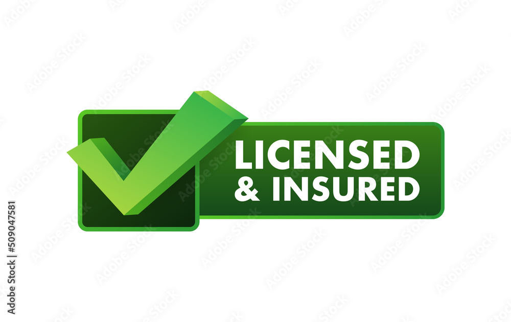 licensed and insured vector icon with tick mark. Green in color vector icon
