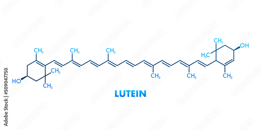 Lutein formula. Lutein yellow-orange plant pigment molecule.