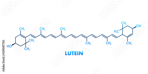 Lutein formula. Lutein yellow-orange plant pigment molecule. photo