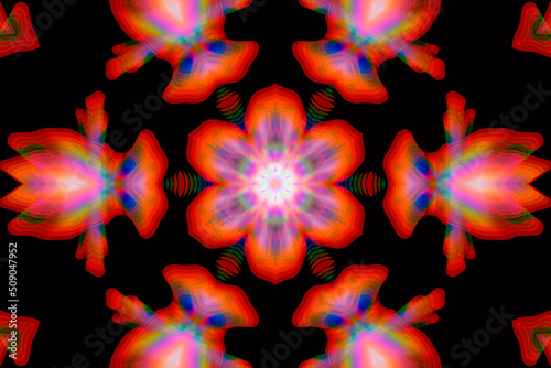 Abstract multicolored fractal neon kaleidoscope background. © vvicca
