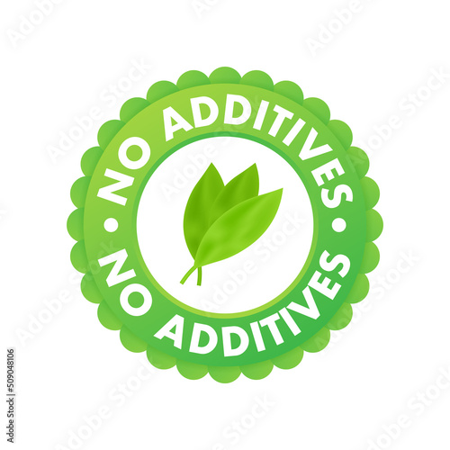 Green no additives logo on white background. Natural organic nutrition. Sign forbidden