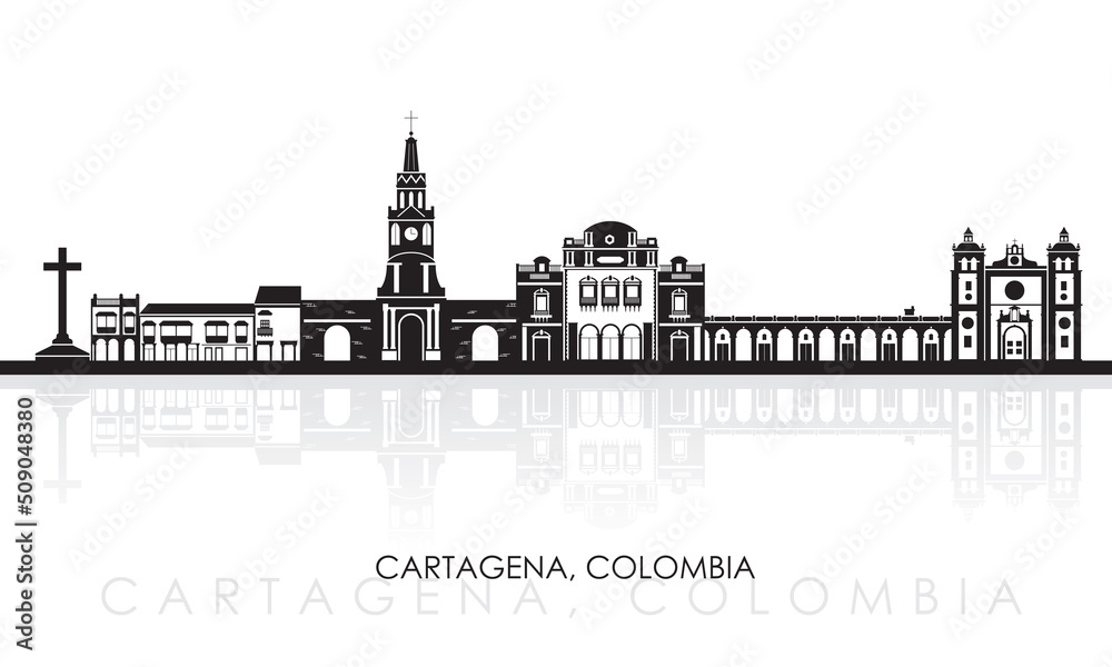 Obraz premium Silhouette Skyline panorama of city of Cartagena, Colombia - vector illustration