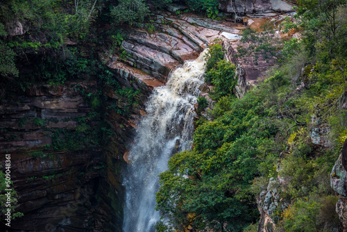 Detail of the waterfall of Cachoeira do Mosquito seen from the local viewpoint of Chapada Diamantina in Bahia State, Brazil