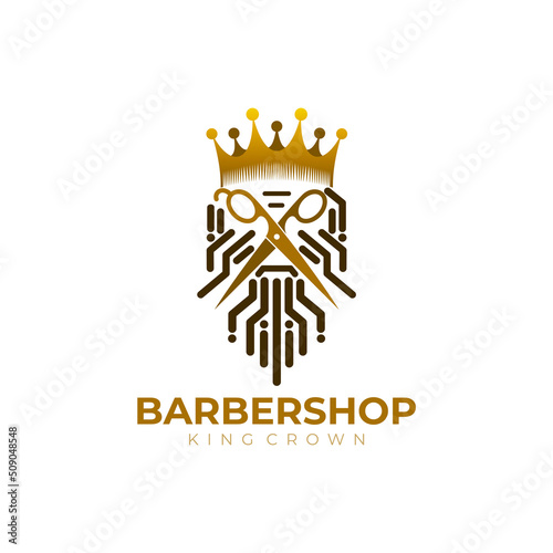 king logo with haircut icon, Barbershop logo template