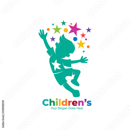 Education logo with Children and star design combination