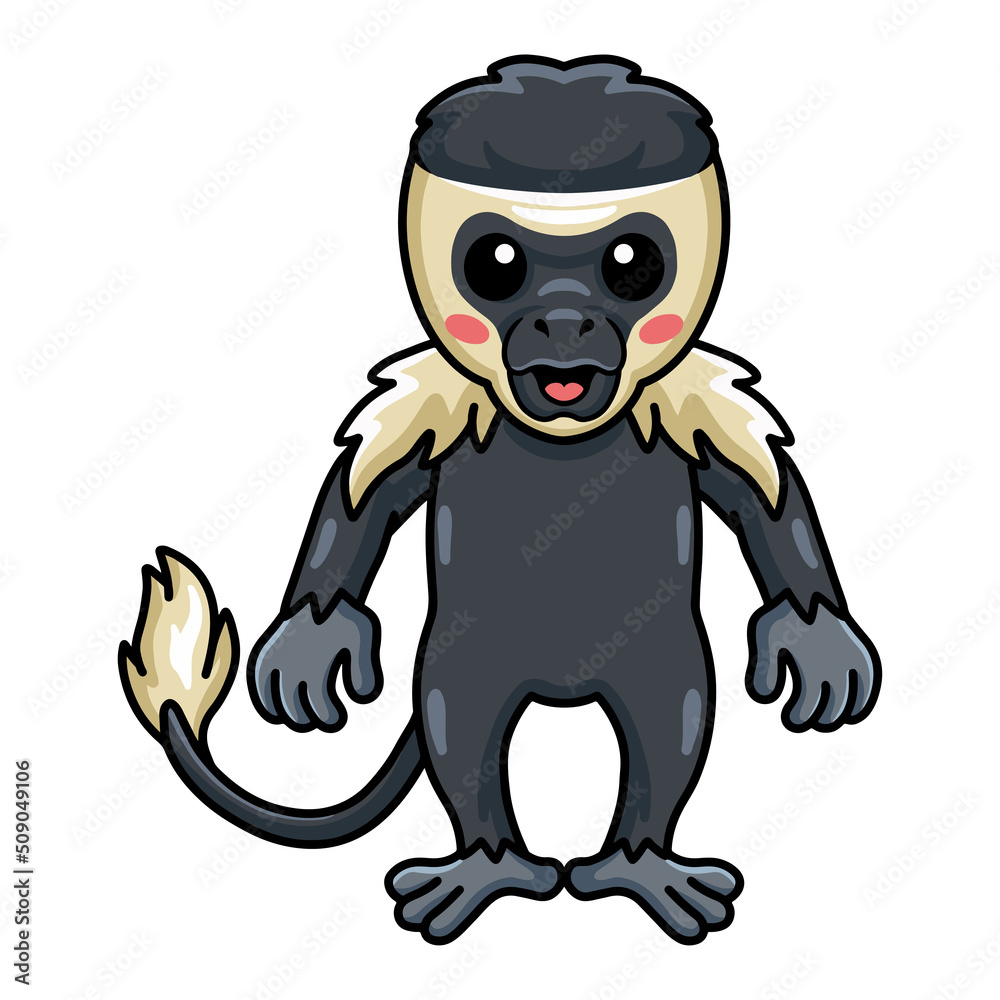 Cute little colobus monkey cartoon standing Cute little colobus monkey cartoon standing