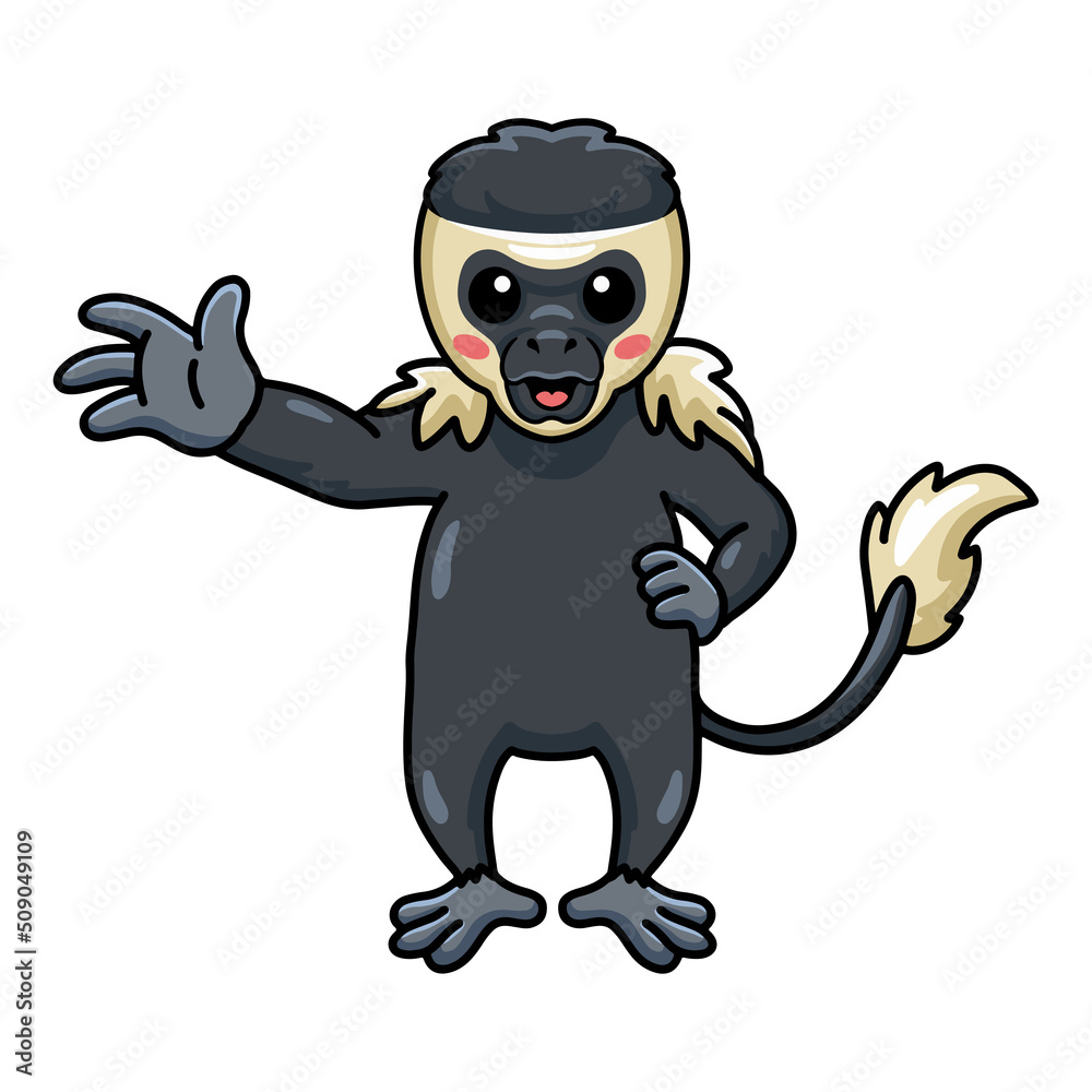 Cute little colobus monkey cartoon waving hand Cute little colobus monkey cartoon waving hand