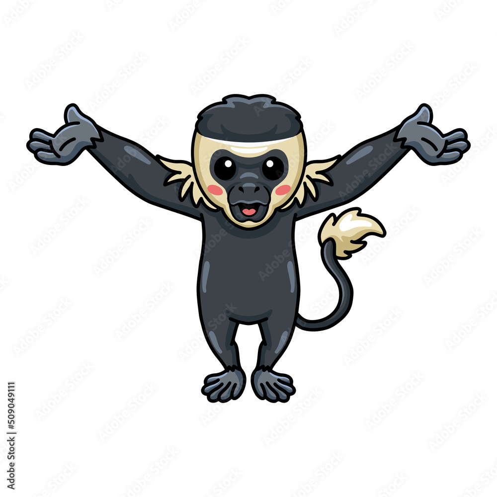 Cute little colobus monkey cartoon raising hands Cute little colobus monkey cartoon raising hands