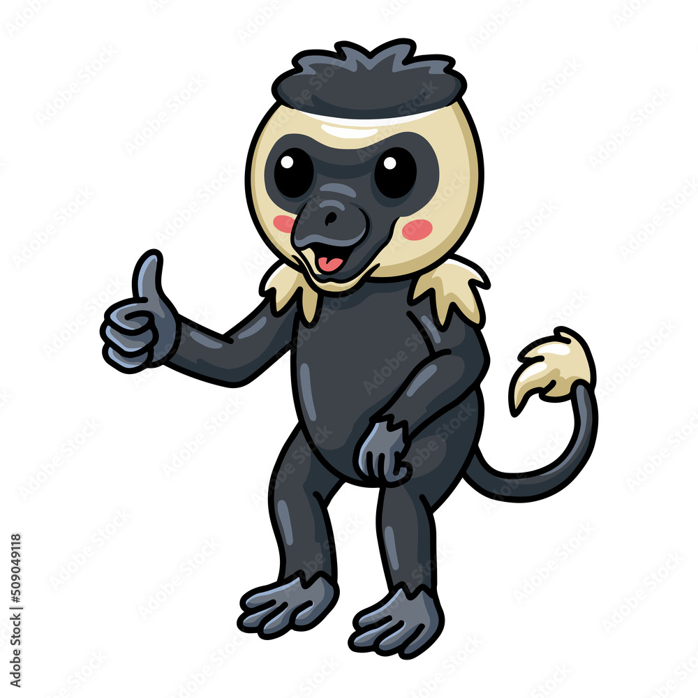Cute little colobus monkey cartoon giving thumb up Cute little colobus monkey cartoon giving thumb up