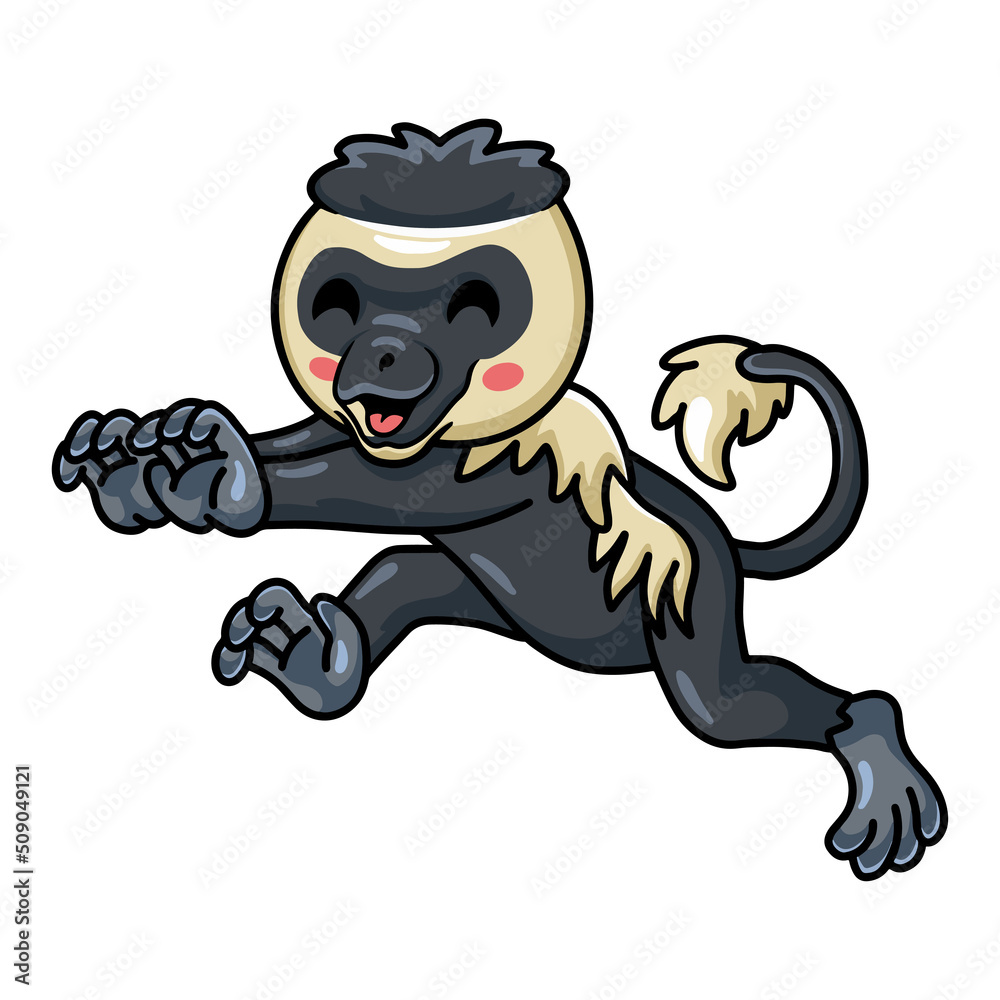 Cute little colobus monkey cartoon walking Cute little colobus monkey cartoon walking