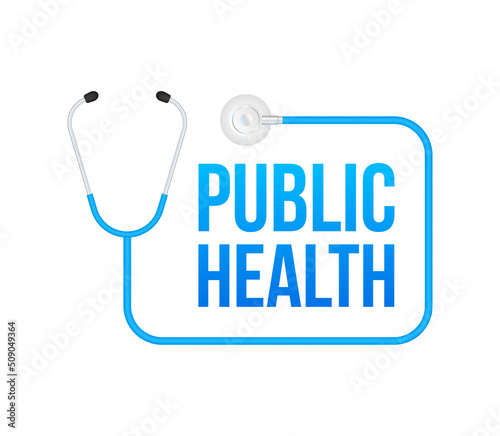 Public health. Badge with stethoscope icon. Flat vector illustration on white background