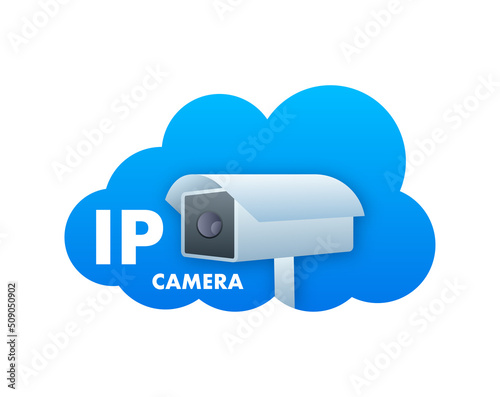 Ip camera in flat style. 3d vector icon. Online social network. Vector logo