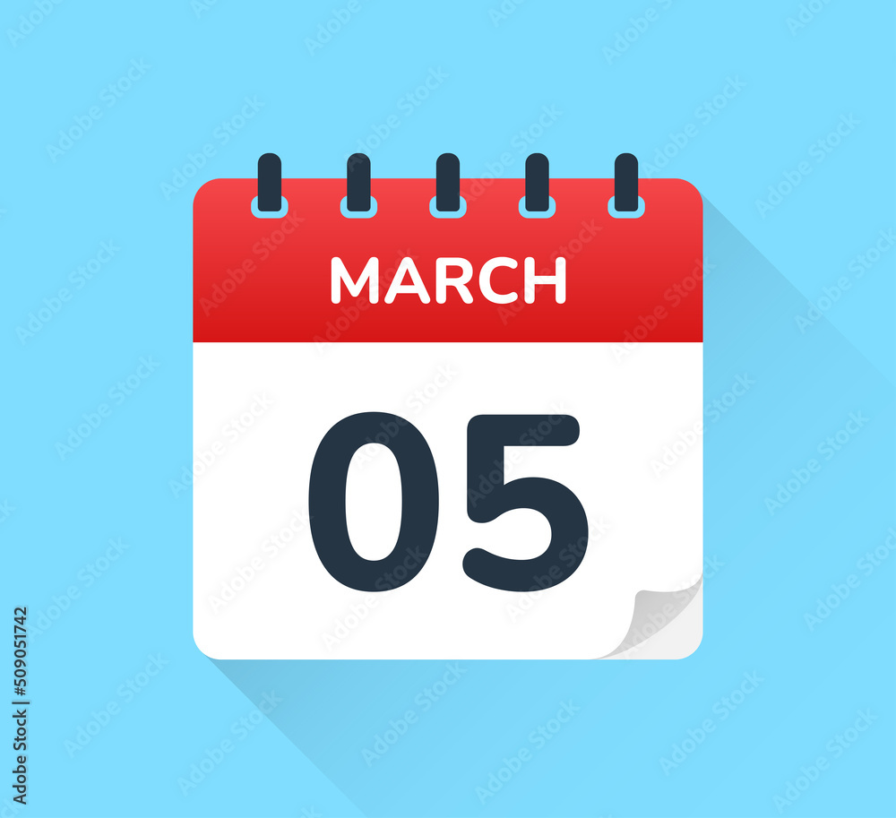 March 5. Modern daily calendar vector icon. Date, day, month. March 5. Modern daily calendar vector icon. Date, day, month.