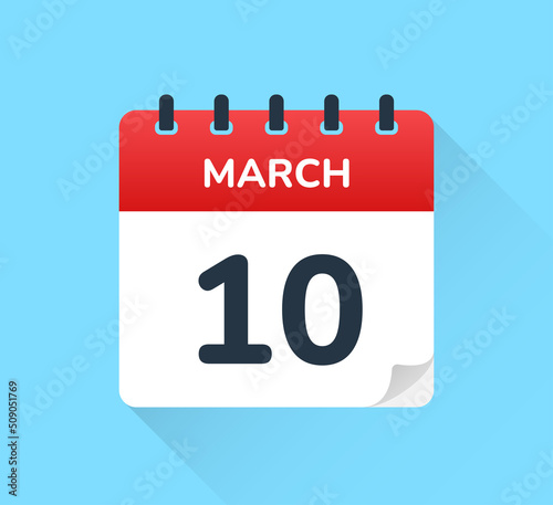 10 march - Calendar icon vector.