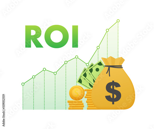 ROI concept design with elements. Return on investment - vector flat banner. Digital marketing concept