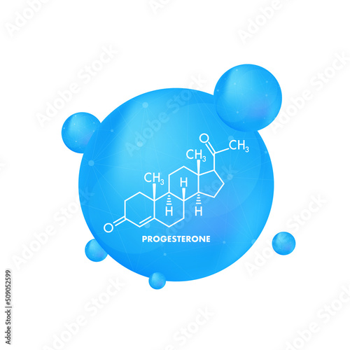 Progesterone female sex hormone molecule. Vector illustration.