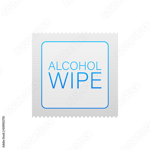 Flat icon with blue alcohol wipe. Flat vector illustration