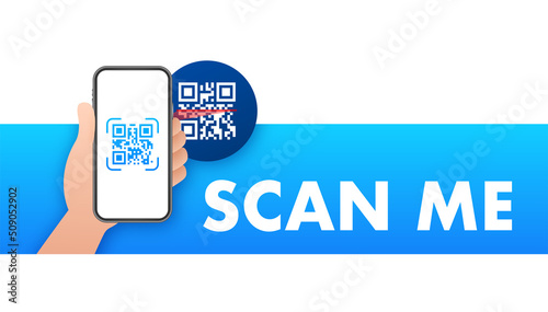 QR code for smartphone. Inscription scan me with smartphone icon. Qr code for payment. Vector illustration