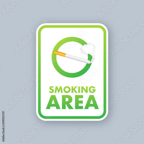 Icon with green smoking area on white background. Banner with green smoking area on white background