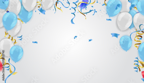 Color Glossy Balloons blue white and Party Background Illustration Vector illustration for invitation card, party brochure, banner.