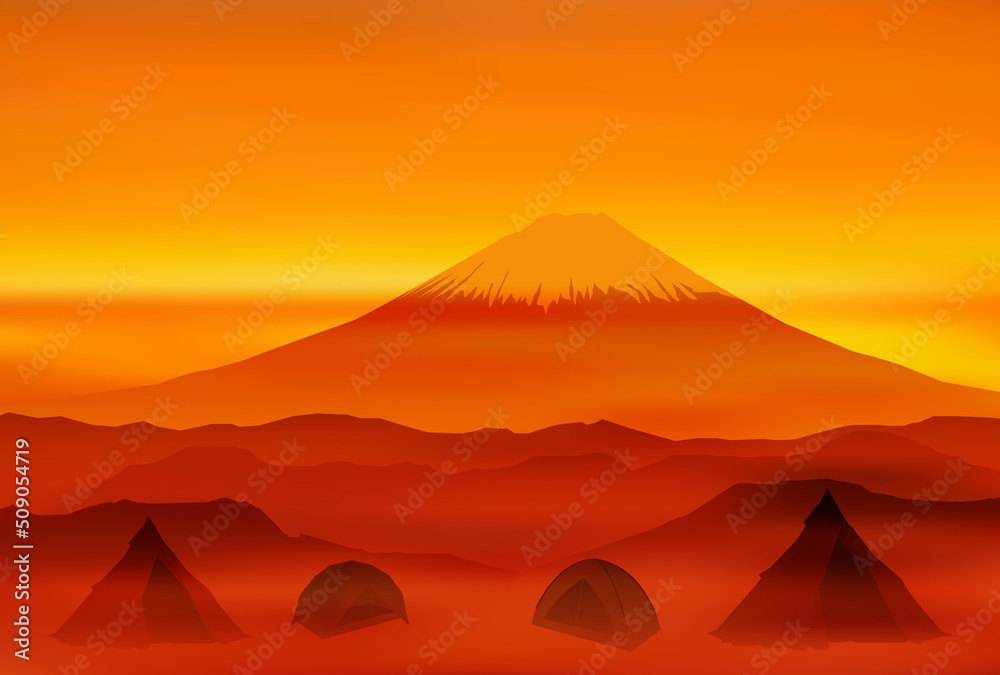 富士山　キャンプ　テント　背景