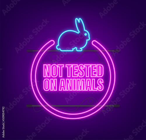 Cruelty free Pink banner. Vegan emblem. Packaging design. Natural product. Neon icon. Vector stock illustration.