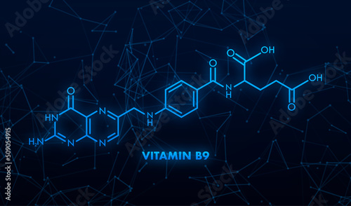 Vitamin b9 formula. Structural formula of vitamin B9 photo