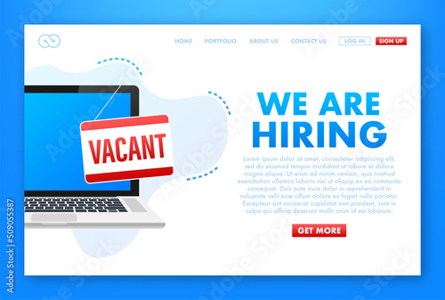 We re Hiring web banner. Megaphone With We are Hiring Speech on green background. Vector illustration