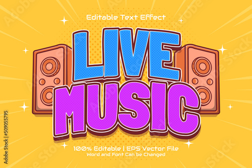 Editable text effect - Live Music 3D Flat cartoon style