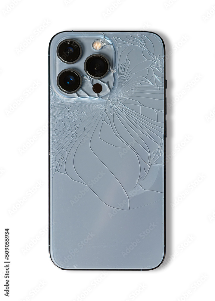 smartphone back view glass broken. crack screen mobile phone isolated on  white background. Photos | Adobe Stock