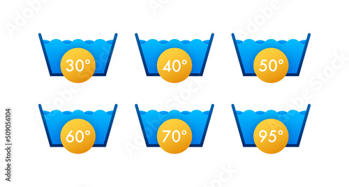 Temperature of water. Temperature washing icon with thermometer.