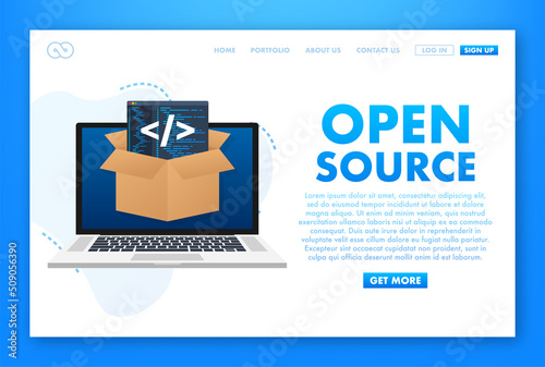 Software development and digital technology concept. Open source