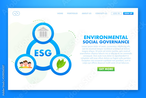 Esg business company criteria. Icon on green backdrop. Esg environmental social governance infographic. Vector illustration. Business icon