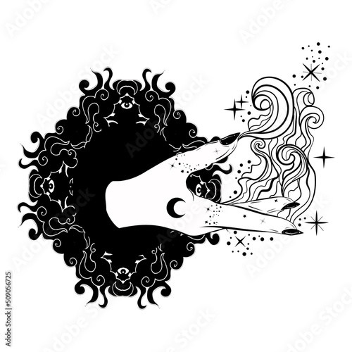 Magical hand making a spell. Boho occult witch's hand. Dark, gothic tattoo.