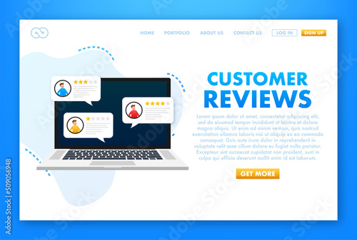 Customer review, Usability Evaluation, Feedback, Rating system isometric concept. Vector illustration