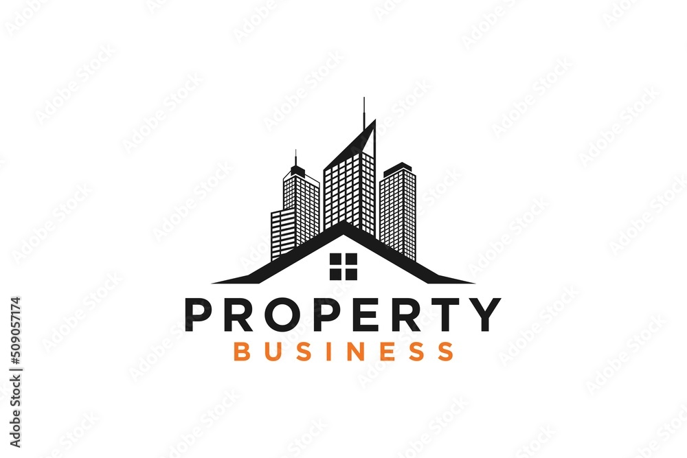 Real estate logo house skyscraper roof window  modern simple design silhouette city residence property icon building