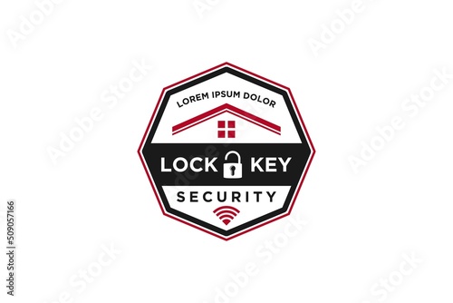 Lock key house logo security system shield guard emblem roof window element