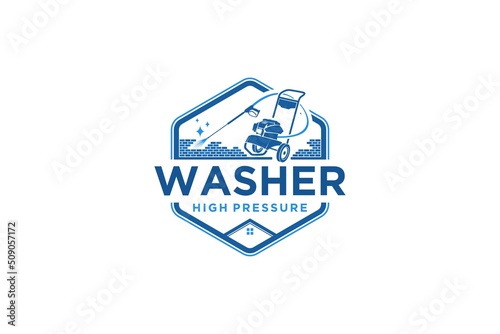 Power Wash logo high pressure water cleaner hydro jet washer emblem badge shape 
