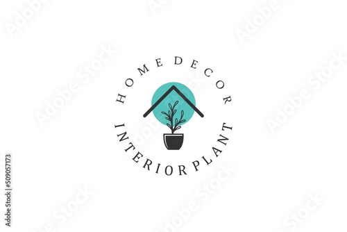 Home decor potted plants logo design circular shape natural organic environmentally eco friendly, roof window