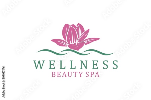 Lotus flower logo wellness beauty spa salon yoga lady meditation design modern minimalist